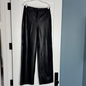 Mango Black Faux Leather Wide-Leg Pants